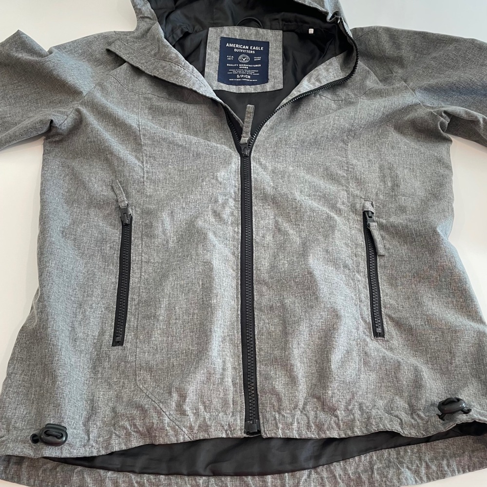 American Eagle Outfitters Gray Hooded Rain Jacket Lightweight Mens Small‎ - Picture 4 of 9